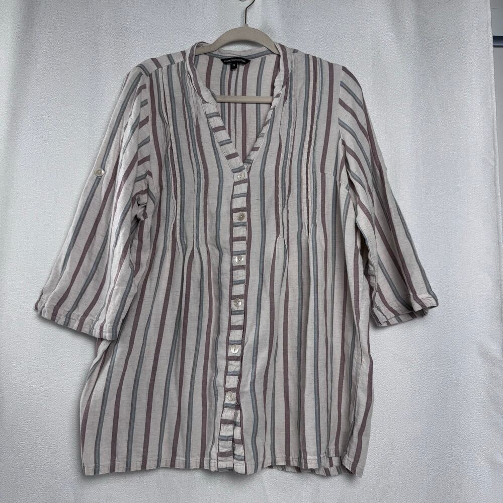 Club Z Collection Women Lightweight Button Blue White Stripe Tunic size 2X